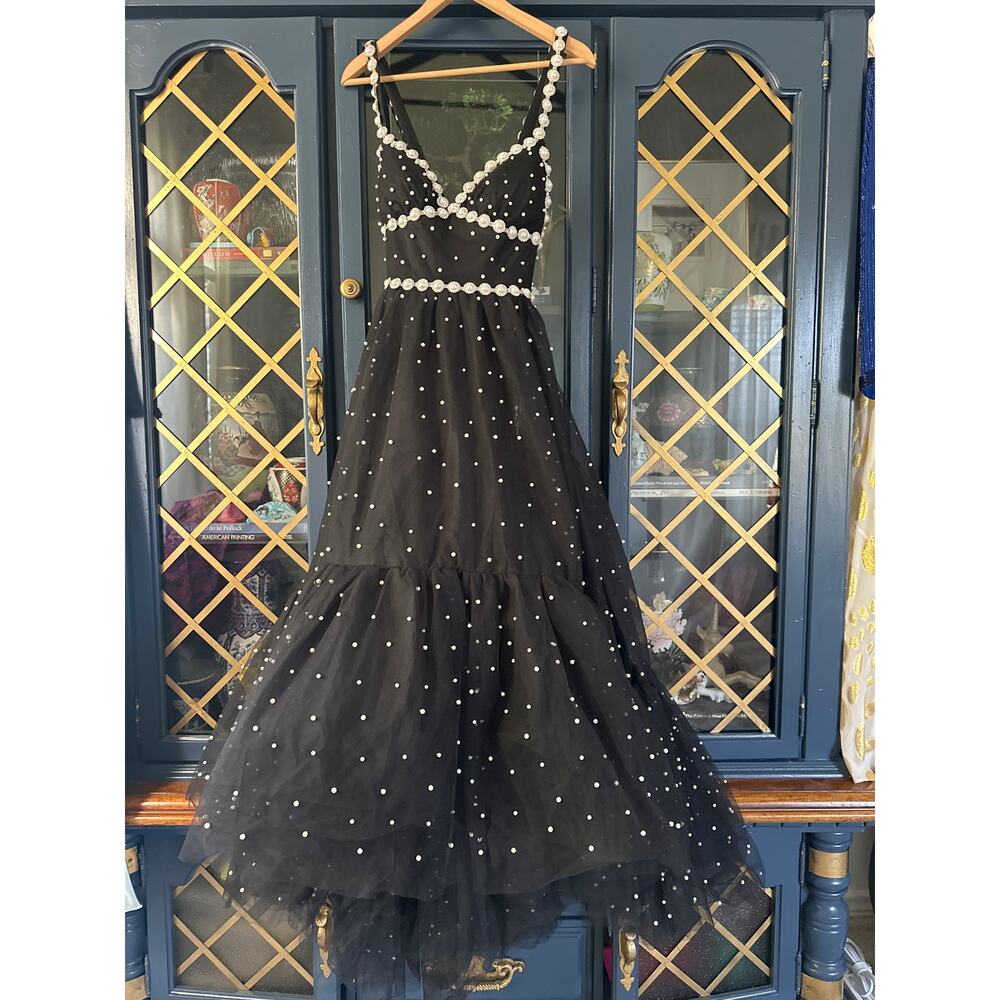 Mac Duggal Black Midi Dress with Pearl Embellishments - Picture 8 of 10